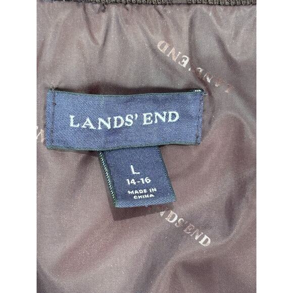 Lands End Down Jacket Womens Large 14-16 Brown Down Filled Zip Up Coat Fur Hood - Picture 14 of 14